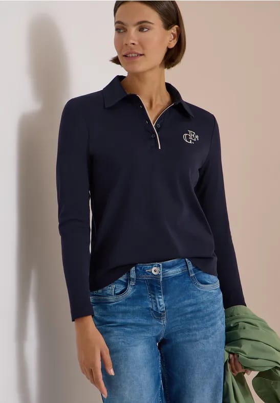 Poloshirt met lange mouwen en knopen