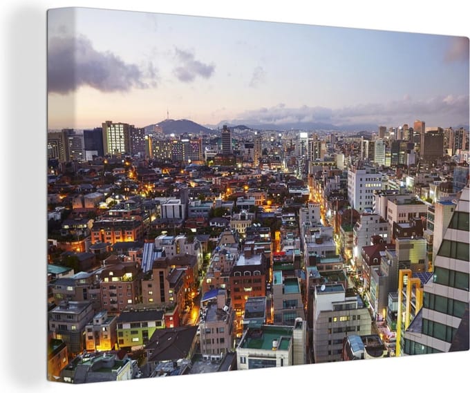 Canvas Schilderij Seoul - Stad - Zuid-Korea - 30x20 cm - Wanddecoratie