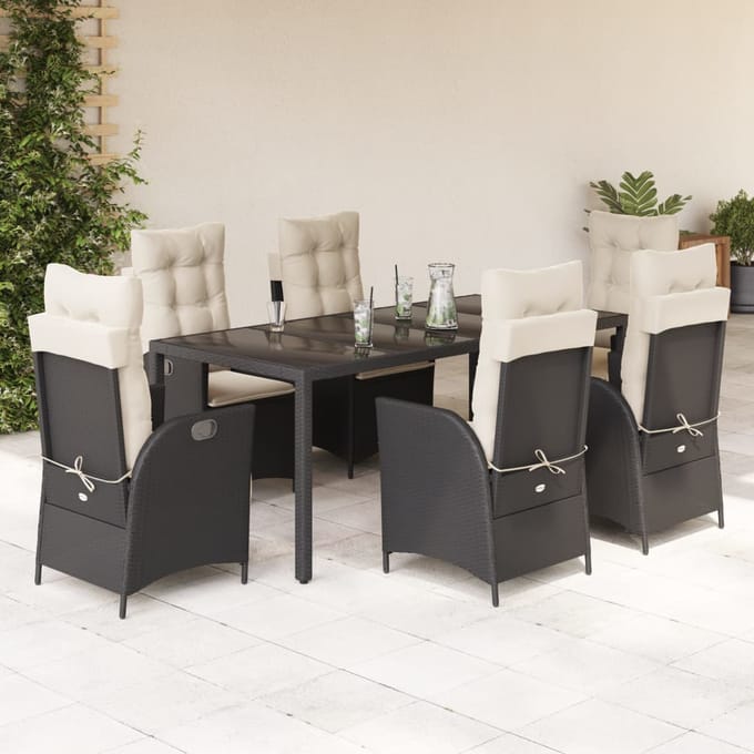 vidaXL - 7-delige - Tuinset - met - kussens - poly - rattan - zwart