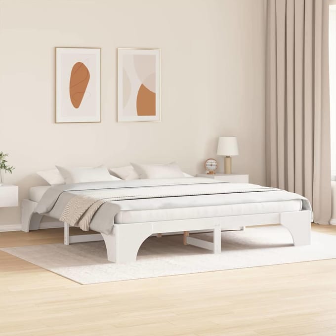 vidaXL - Bedframe - Wit - 200 - x - 200 - cm - Massief - grenenhout