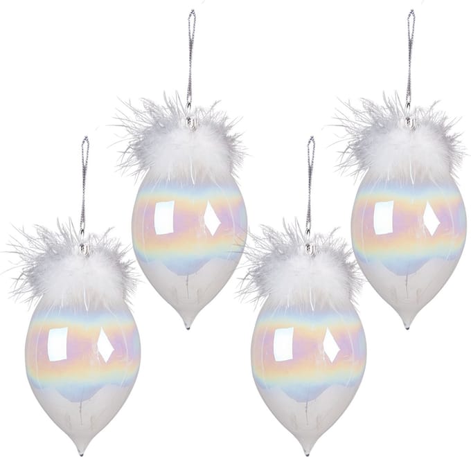 Clayre & Eef Kerstbal Set van 4 Overig Ø 8 cm Wit Glas Kerstballen