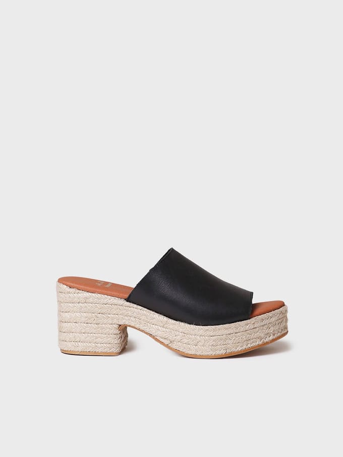 Leren espadrille zonder hiel met brede hak | ANDREA