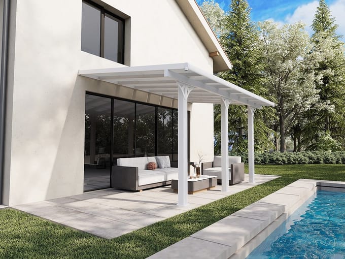 Vente-unique Carport-pergola in aluminium met polycarbonaat dak - 15,13 m² - wit - PAZERA