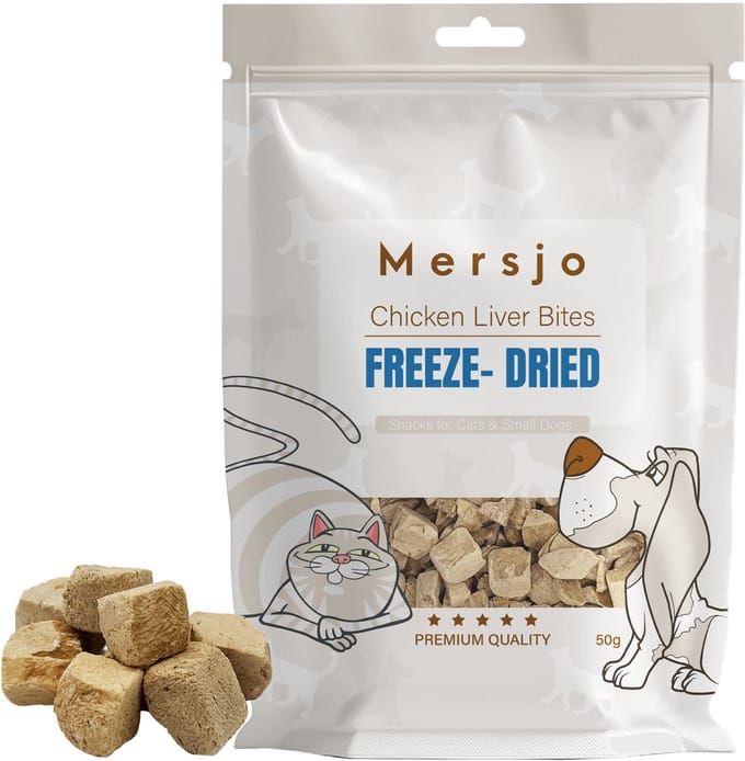 Mersjo - Liofiliseerde Kippenleversnacks - 50g - Natuurlijk - Graanvrij