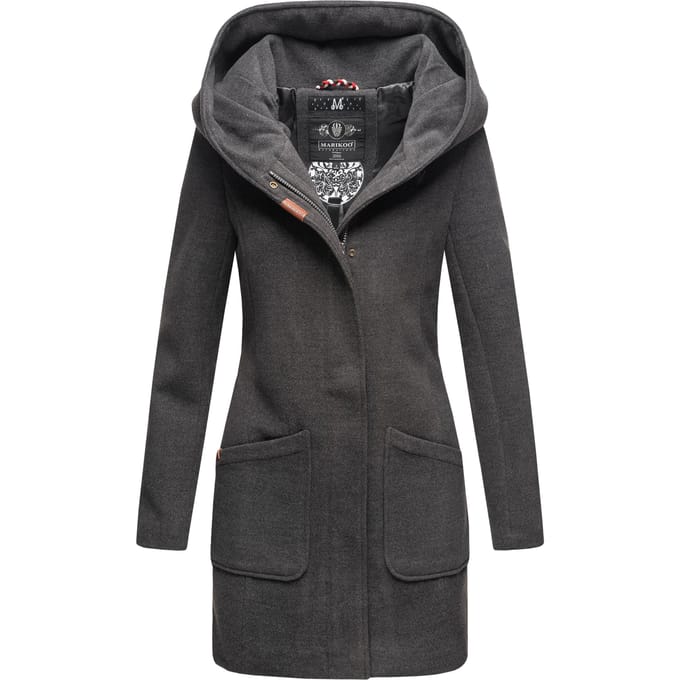 Marikoo dames wintermantel met capuchon en getailleerd model