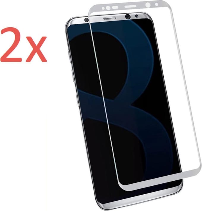 2x Screenprotector geschikt voor Samsung Galaxy S8 - Edged (3D) Tempered Glass Screenprotector Zilver 9H Gehard Glas