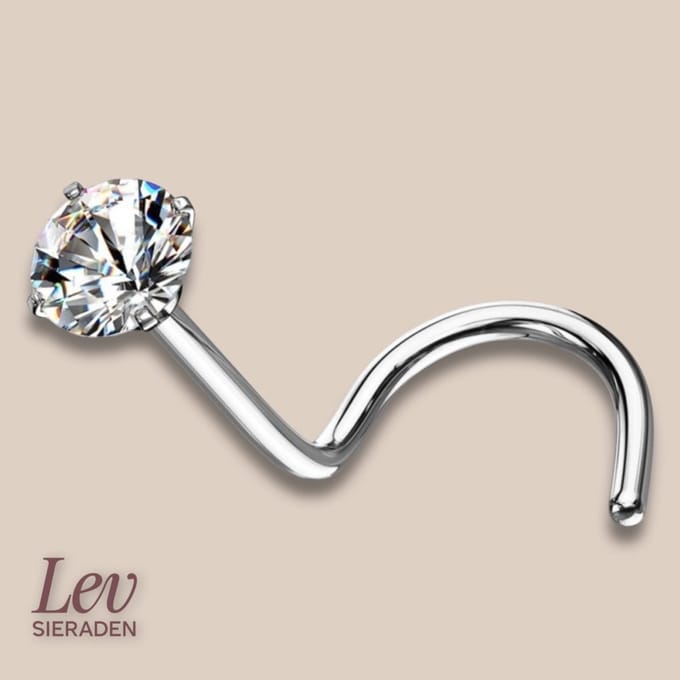 Lev Sieraden - Titanium Gebogen Neus Piercing met 2,5 mm Steen - neus piercing - hook neus piercing - Stud piercing
