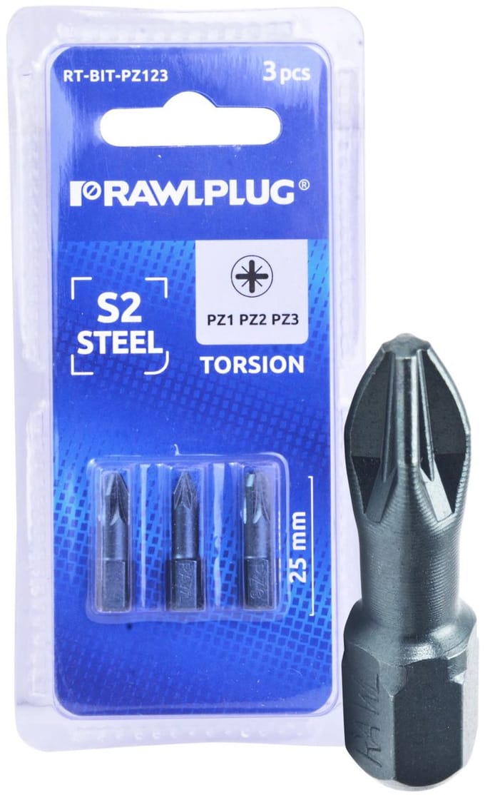 Rawlplug Pozidriv Bitset PZ1, PZ2, PZ3 - 25mm (3 stuks)