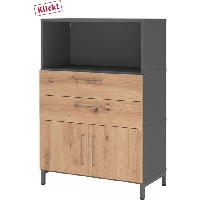 FlexWall | 3 OH | deuren + laden + kast | met sokkelframe - Grafiet/Essen-Eik
