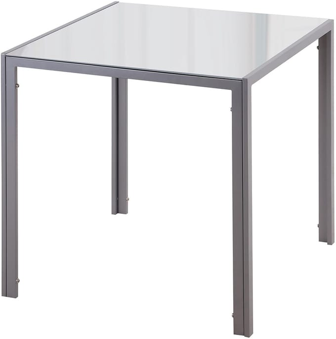 Pugsdrly - Eettafel - Glazen tafel - Vierkant ontwerp - Glazen blad - Compact ontwerp - Grijs - Zonder stoelen
