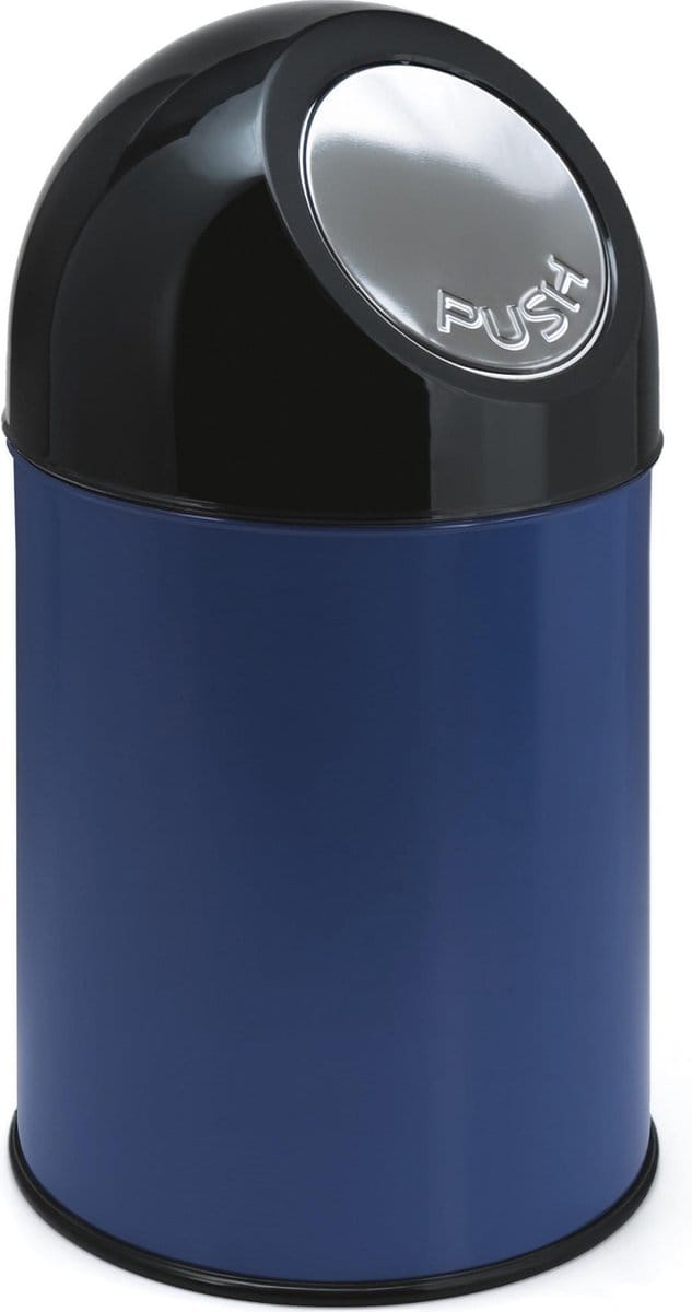 V-part - Afvalbak met pushdeksel 30 ltr - Steel Plastic - blauw, zwart