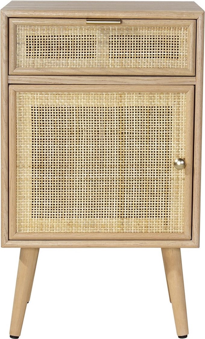 CALICOSY - Table de chevet avec cannage en rotin naturel 42x37x71cm