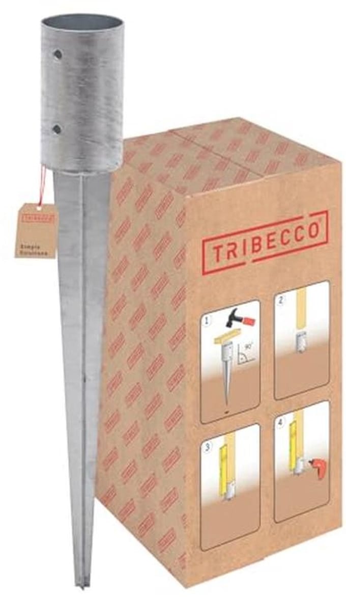 TRIBECCO Weft bottom sleeve, hot-dip galvanized, post support, round, weft sleeve, ground anchors, steel, silver, ground anchor (fi 81 mm / 650 mm)