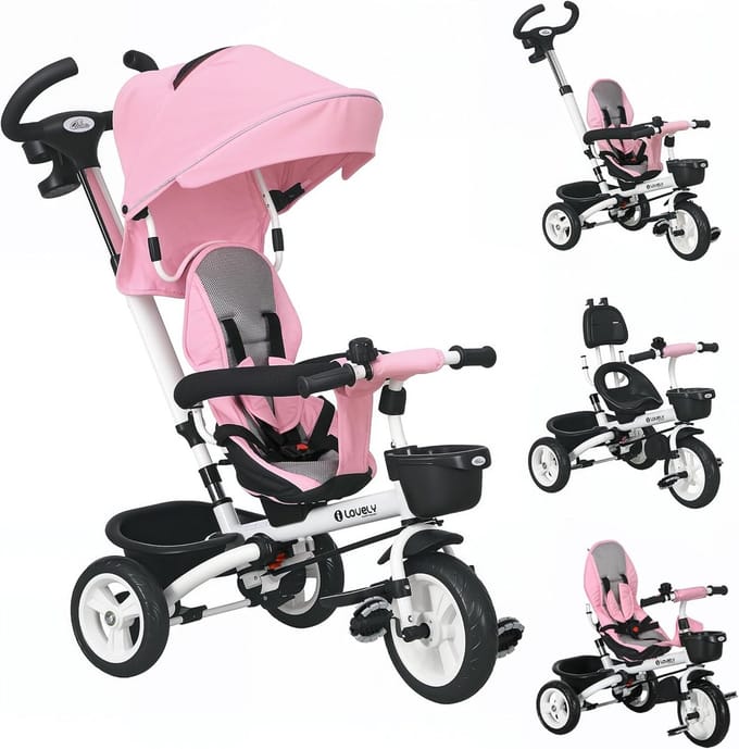 Opvouwbare 6-in-1 Loopfiets voor Baby's en Peuters met Duwstang en Kap