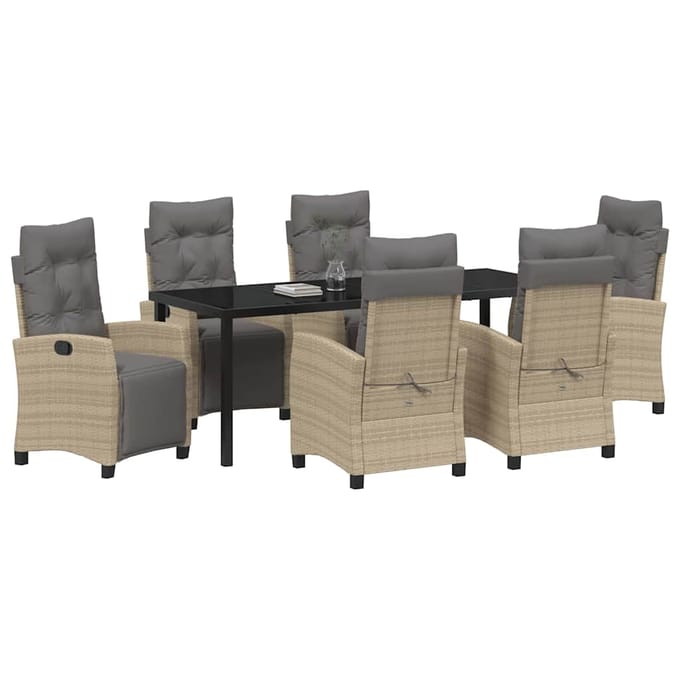vidaXL - Tuin - Eettafel - Set - 7 - st - Beige - poly - rattan