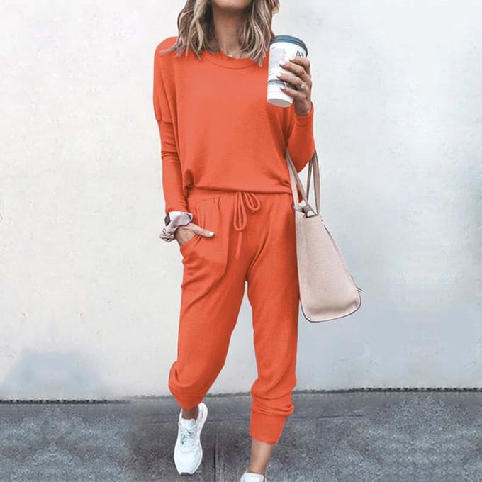Huispak dames, Joggingpak dames Hamptons. Kleur Oranje. Maat L.