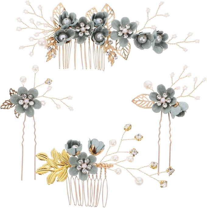 Set van 4 Bruids Kamclips, Haaraccessoires met Strass, Groene Haaraccessoires voor Vrouwen en Meisjes