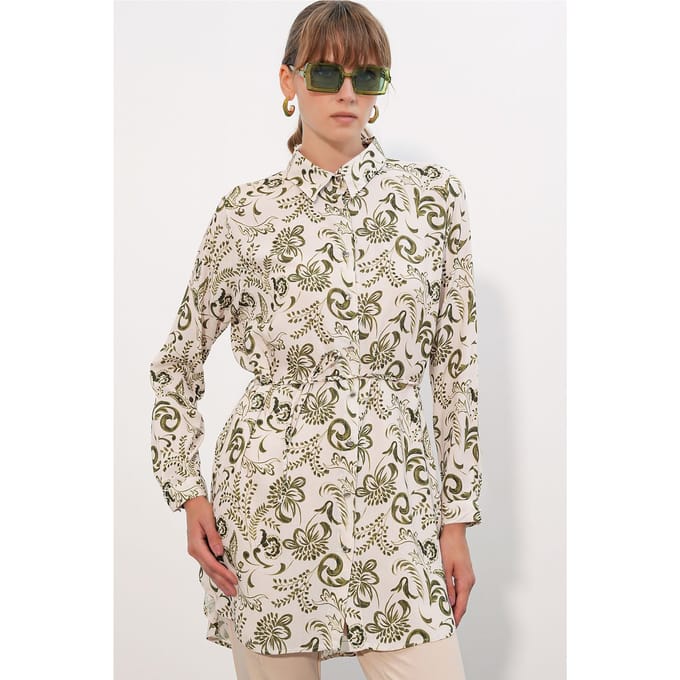 Bloemen Viscose Crepe Gehakte Lange Shirt