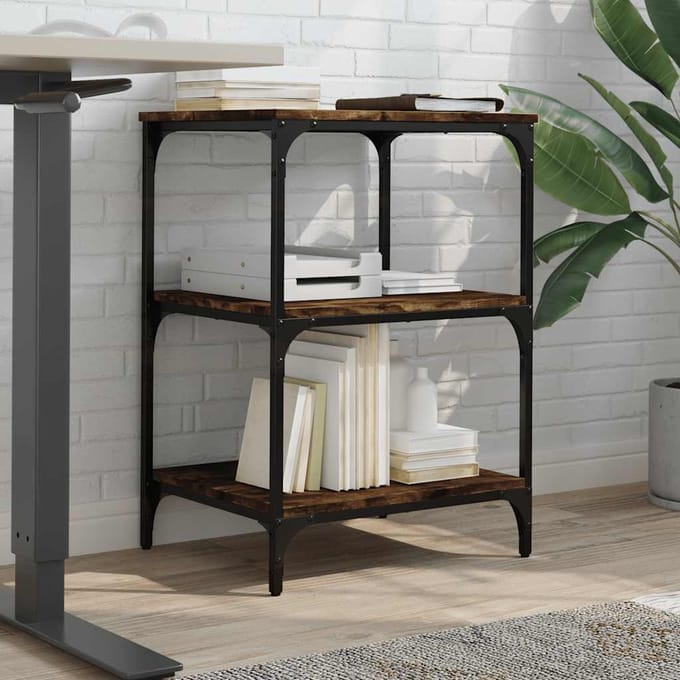 vidaXL - Printerkastje - 3-laags - 50x41x75 - cm - bewerkt - hout - gerookt - eiken