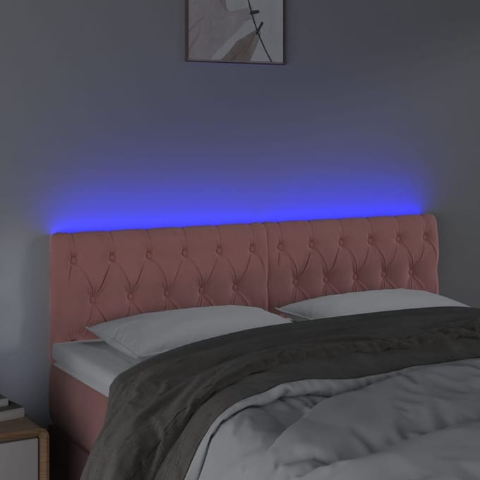 vidaXL - Hoofdbord - LED - 144x7x78/88 - cm - fluweel - roze