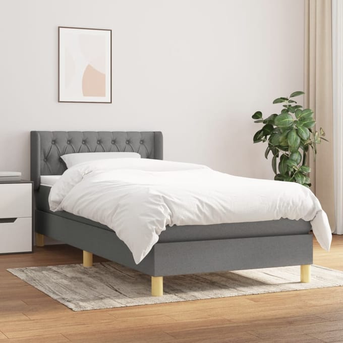 vidaXL - Boxspring - met - matras - stof - donkergrijs - 90x190 - cm