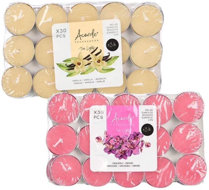Acorde theelichtjes - 60x - 30x vanille - 30x orchidee - aroma/geurkaarsen