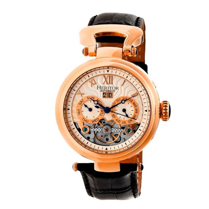 Heritor Automatic Ganzi Semi-Skelet Horloge met Leren Band - Roségoud