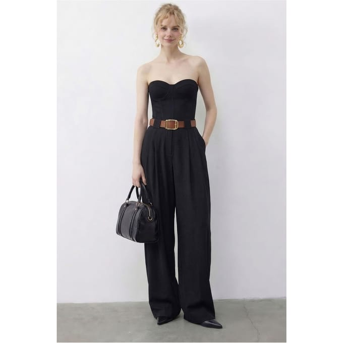 Hoge Taille Wijde Leg Palazzo Broek met Riem
