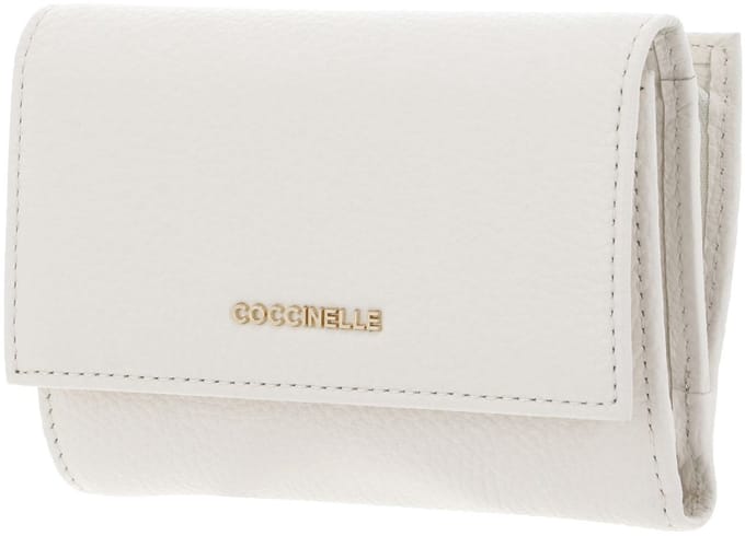 COCCINELLE Leren portemonnee Metallic Soft Wallet Grainy Leather Pearl crème