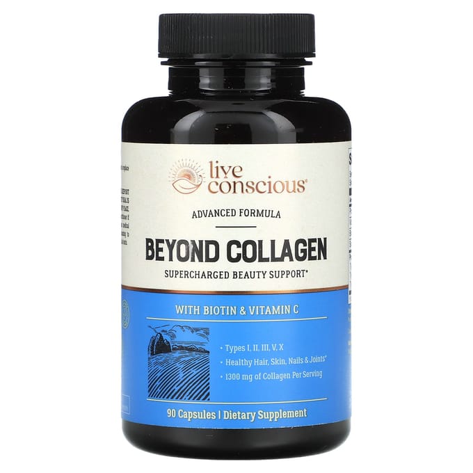 Live Conscious Au-delà du collagène, de la biotine et de la vitamine C, 1 300 mg, 90 capsules