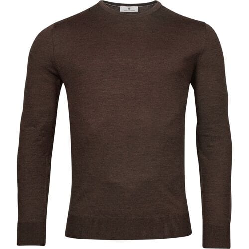 Thomas Maine Trui Merinowol Ronde Hals Single Knit Bruin / male