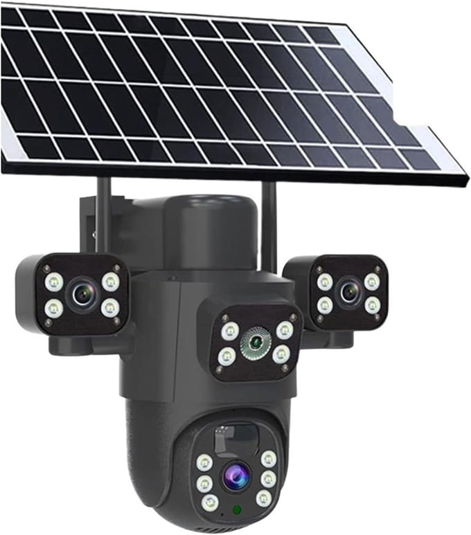 Beveiligingscamera - IP Camera Bewakingscamera - Buitenbewaking - Drie Lenzen Drie Schermen - 12MP HD - Zwart