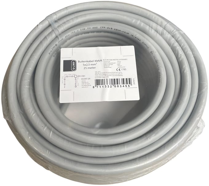Buitenkabel XMvK - Installatiekabel buitengebruik - 5 x 2.5 mm² - 25 meter - Grijs