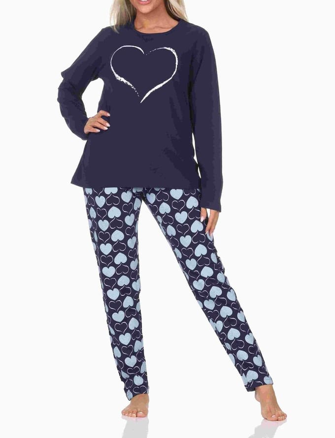 Normann dames pyjama lange mouw in hartjespolkadots look