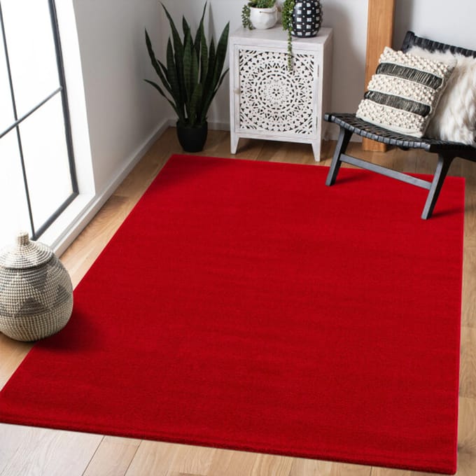 Uni Effen Laagpolig Vloerkleed Modern Rood- 80x150 CM