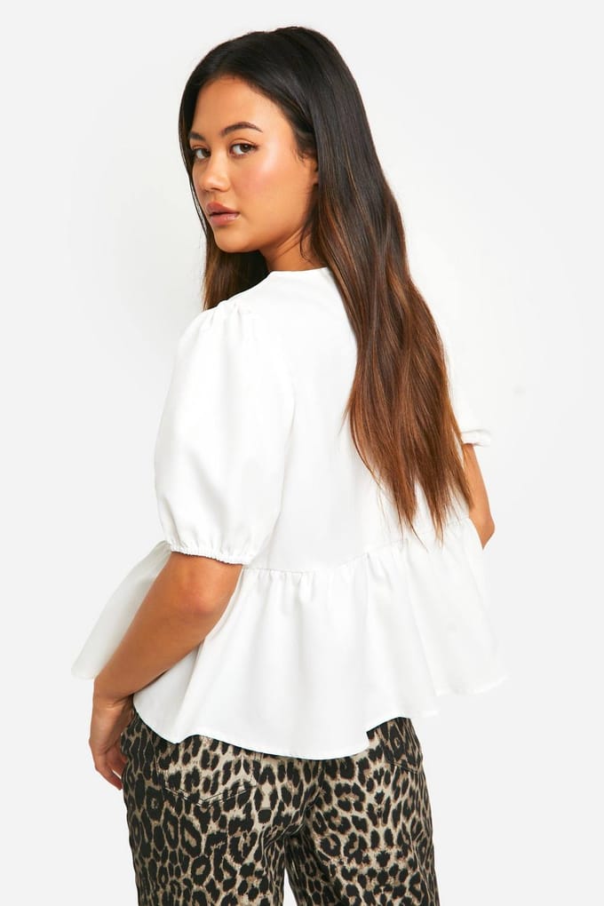 boohoo Dames Contrast Luipaard Strik Boog Top | Wit | Maat: 38