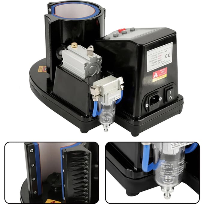 Machine de presse à chaud par sublimation pour transfert automatique de mug pneumatique ST‑110 Noir black