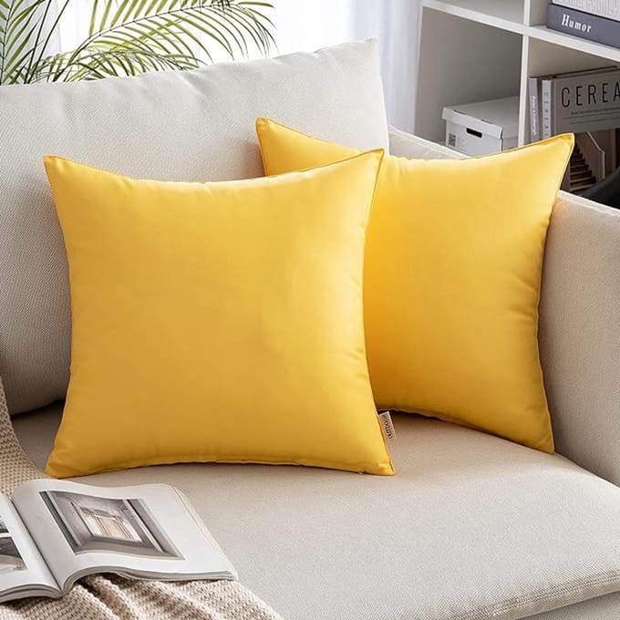 2 stuks kussenslopen voor buiten, van zacht polyester, waterdicht, decoratief, comfortabel, voor huis, slaapkamer, kantoor, tuin, balkon, 45 x 45 cm, geel