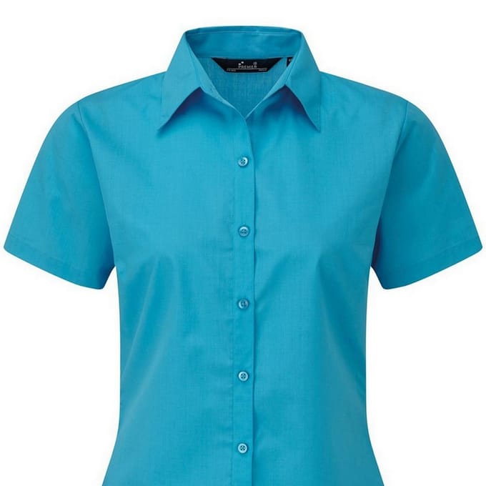Premier Popeline blouse met korte mouwen / Gewoon werkoverhemd (Turquoise)