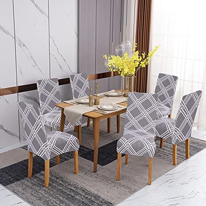 Set van 6 Stretch Stoelhoezen voor Eetkamerstoelen - Afneembaar en Wasbaar