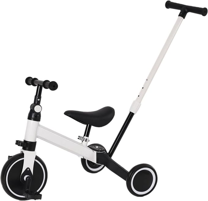 3-in-1 Driewieler Loopfiets met Duwstang voor Peuters vanaf 18 Maanden
