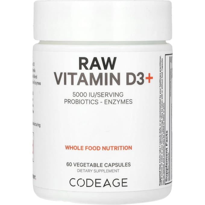 Codeage, rauwe vitamine D3+, 5000 IE, 60 vegetarische capsules