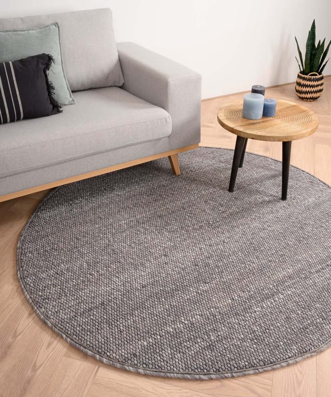 Rond wollen vloerkleed - Lett grijs 120