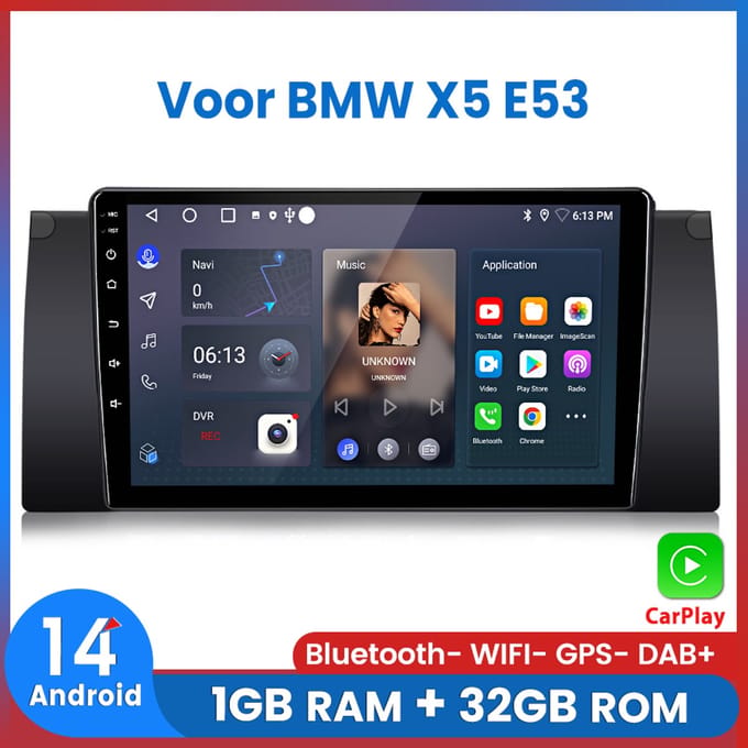 Awesafe Autoradio 1+32GB - Geschikt voor BMW E39 1996-2004 E53 2000-2007 - Draadloos Apple Carplay & Android auto - GPS Navigatie RDS - Bluetooth & Wifi