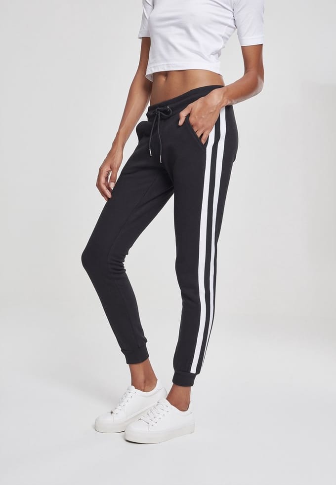 Urban Classics - College Contrast Dames joggingbroek - 3XL - Zwart/Wit