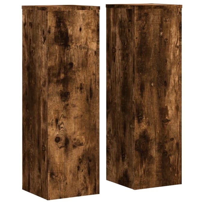 vidaXL - Plantenstandaards - 2 - st - 25x25x80 - cm - bewerkt - hout - gerookt - eiken