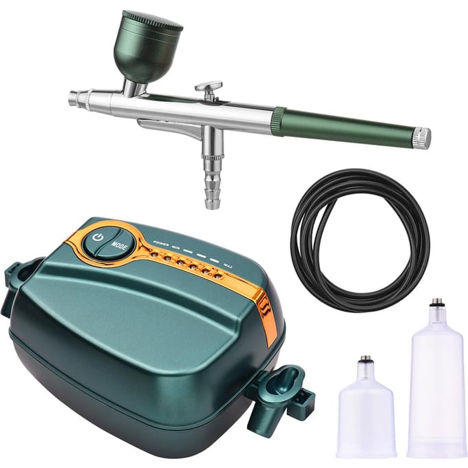 Multifunctionele Airbrush Kit met Compressor Handheld Air Brush Set Dual-Action 5-niveaus Verstelbaar US Plug groen