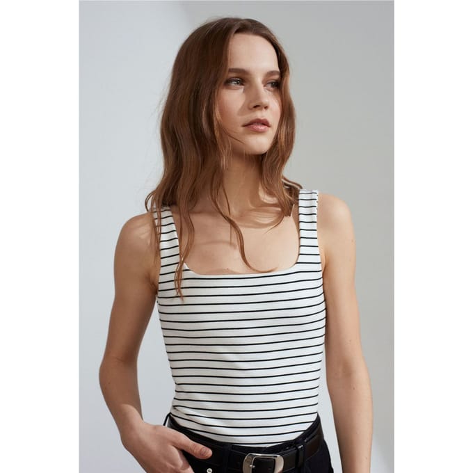 Gestreepte Ribbel Mouwloze Cami Blouse