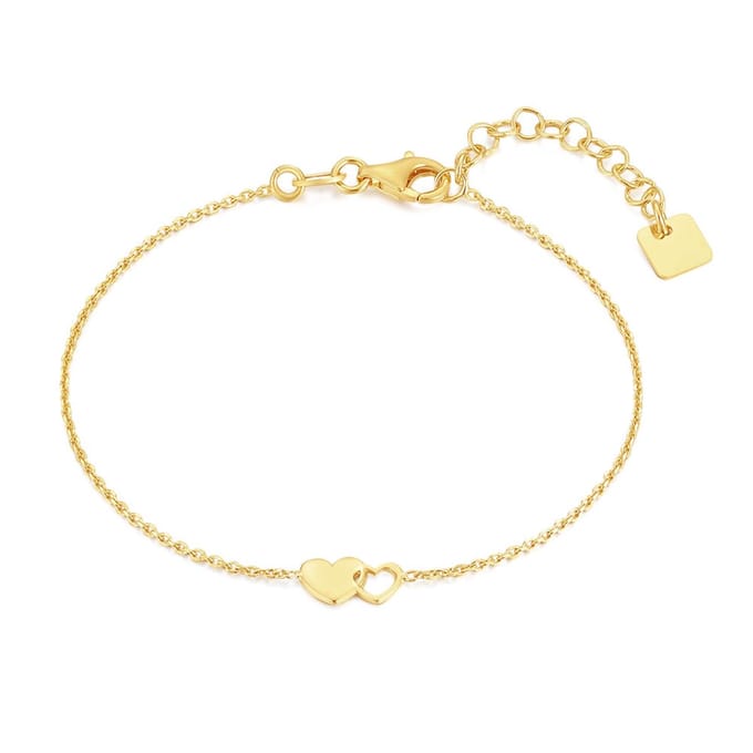 Twice As Nice Armband in verguld zilver, 2 hartjes 16cm+3cm