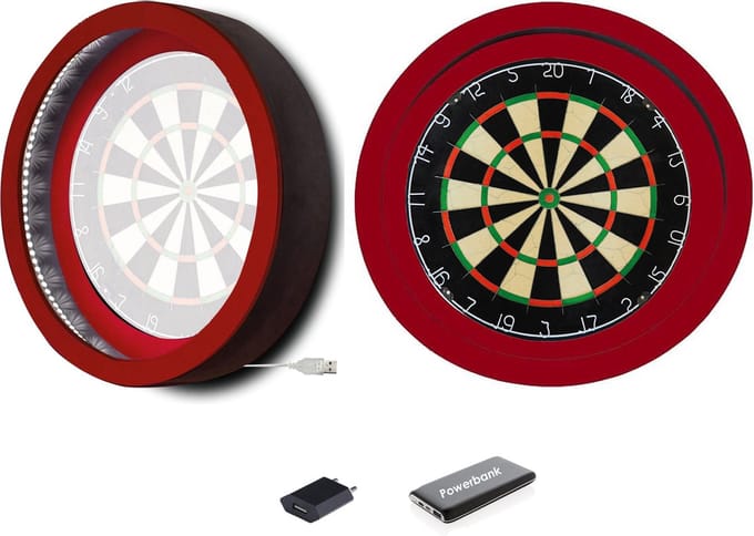 Dragon Darts Lunar Eclipse - Dartbord Verlichting - Inclusief Plain Dartbord en Powerbank - LED Surround - Rood